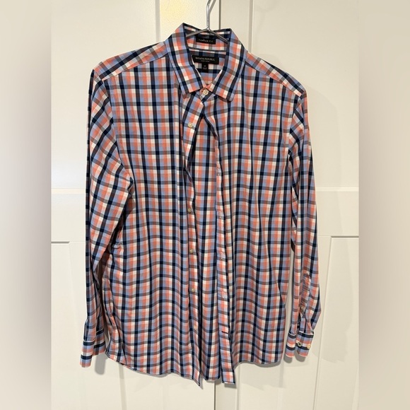 Banana Republic Other - Banana Republic Men's Blue and Orange Plaid Non-Iron Shirt